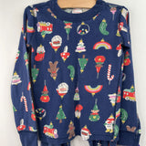 Size 6-7 (120): Hanna Andersson Blue Holiday Ornaments Print 2pc PJs