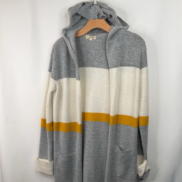 Size 14-16: Tucker + Tate Grey/Creme/Yellow Knitted Cardigan