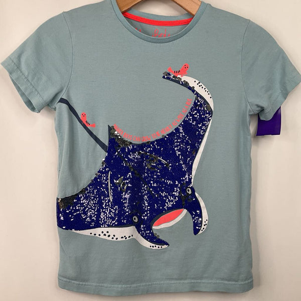 Size 8-9: Mini Boden Blue Sequin Whale T-Shirt