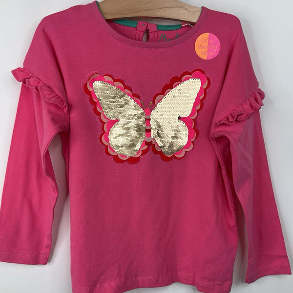 Size 5-6: Mini Boden Pink Sequin Butterfly Long Sleeve Shirt - NEW W/Tag