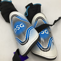 Size XL: DSG White/Blue Shin Guards