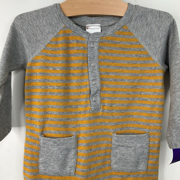 Size 18-24m (80): Hanna Andersson Grey/Yellow Striped Romper