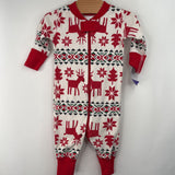 Size 0-3m (50): Hanna Andersson White/Red Reindeer Print 1pc PJs