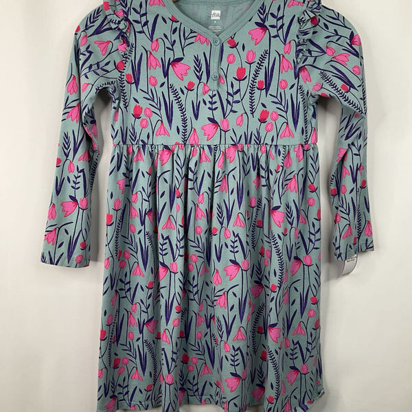 Size 8: Tea Blue/Pink Floral Long Sleeve Dress