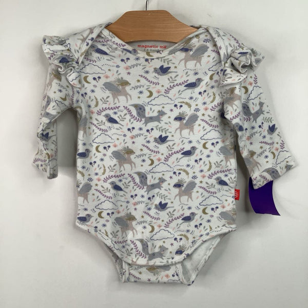 Size 3-6m: Magnetic Me White/Blue Forest Animals Long Sleeve Onesie