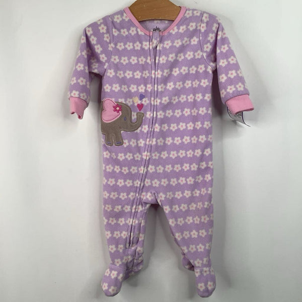 Size 6m: Kids Headquarters Purple Floral Elephant Fleece 1pc Footy PJs