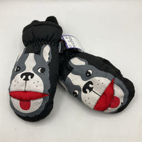 Size 4-7: Black Dog Print Snow Mittens