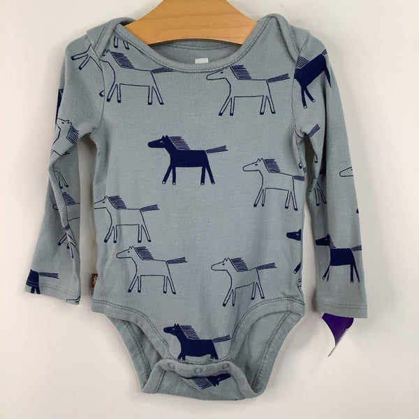 Size 12-18m: Tea Blue Horses Long Sleeve Onesie