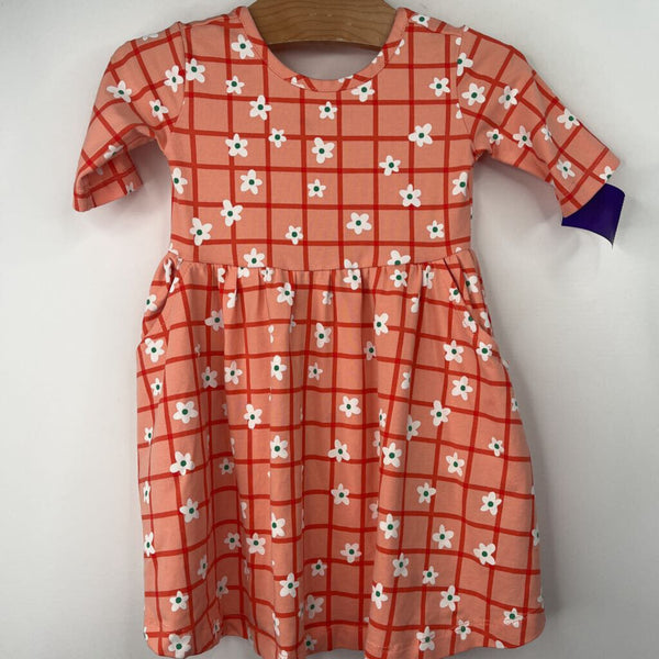 Size 2 (85): Hanna Andersson Pink/Orange Striped Floral Half Sleeve Dress