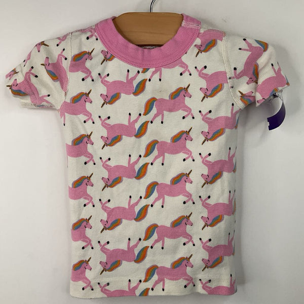 Size 2 (85): Hanna Andersson White/Pink Rainbow Unicorns 2pc Shorty PJs
