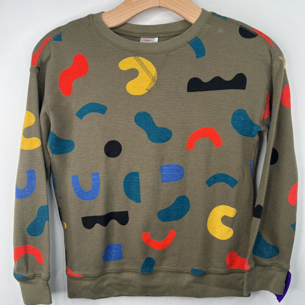 Size 8 (130): Hanna Andersson Green/Colorful Shapes Waffle Textured Long Sleeve Shirt
