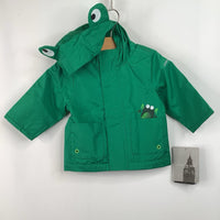 Size 3-6m: London Fog Green Frog Print Rain Coat - NEW W/Tag