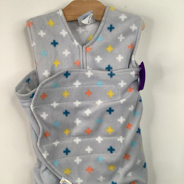 Size S: Halo Light Blue/ + Symbols Fleece Swaddle Sleepsack