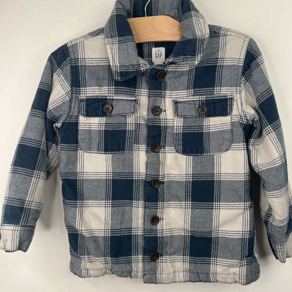 Size 4: Gap White/Blue Plaid Button-Up Coat