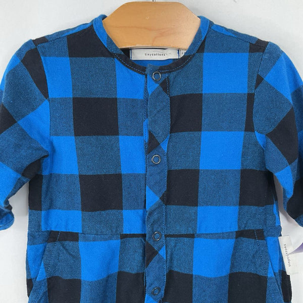 Size 3-6m: Tiny Cottons Blue Plaid Snap Up Romper