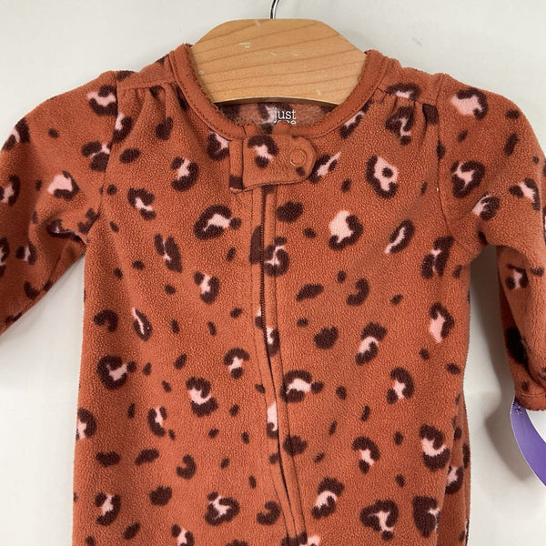 Size 3m: Carter's Brown/Pink Cheetah Print Fleece 1pc Footy PJs