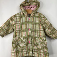 Size 12-24m: Pluie Pluie Pink/Green Plaid Fleece Lined Rain Coat
