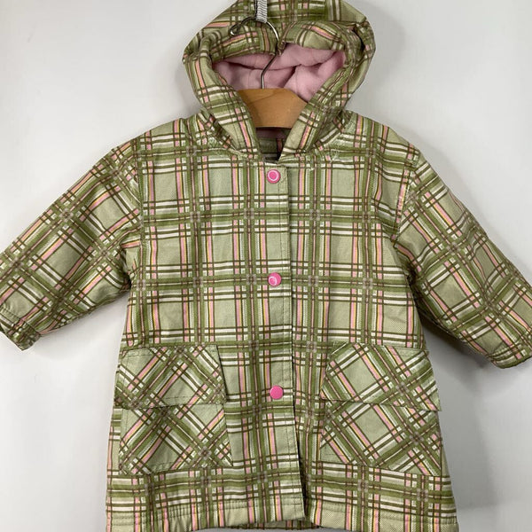 Size 12-24m: Pluie Pluie Pink/Green Plaid Fleece Lined Rain Coat