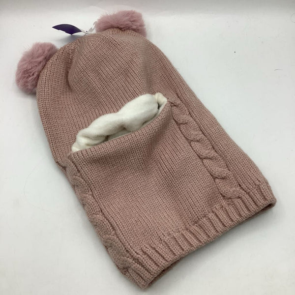 Size L: Pink Knitted Pom Pom Balaclava