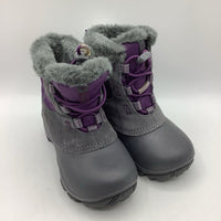 Size 10: Columbia Grey/Purple Toggle Strap Snow Boots