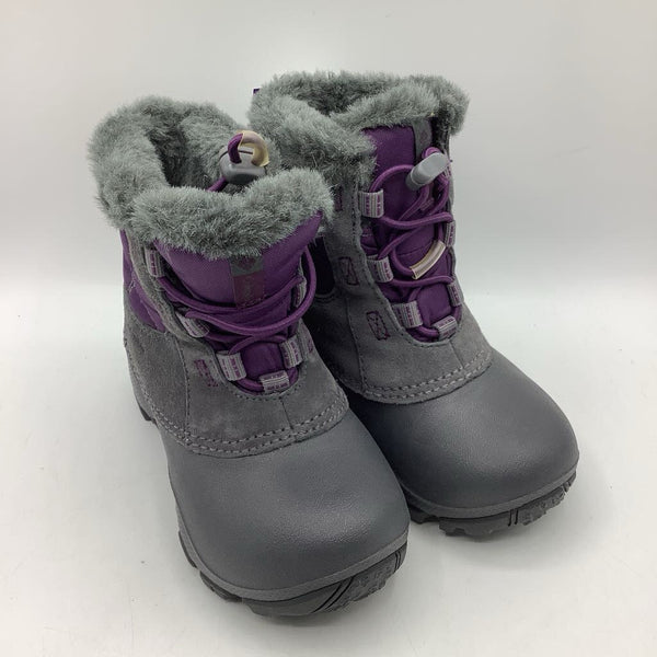 Size 10: Columbia Grey/Purple Toggle Strap Snow Boots