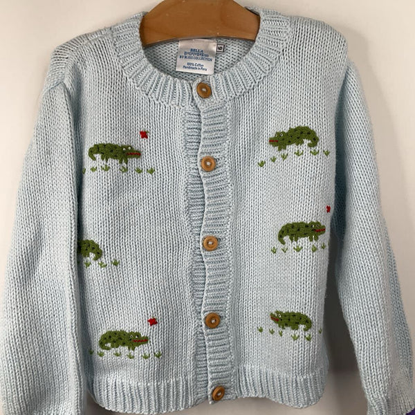 Size 6: Bella Bliss Blue Alligator Print Cotton Knitted Button Up Sweater