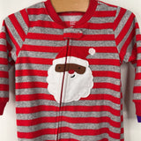 Size 18m: Carter's Red/Grey Striped Santa Print Fleece 1pc Footy PJs