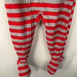 Size 18m: Carter's Red/Grey Striped Santa Print Fleece 1pc Footy PJs