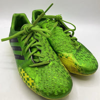 Size 3Y: Adidas Green Shiny Lace-Up Soccer Cleats