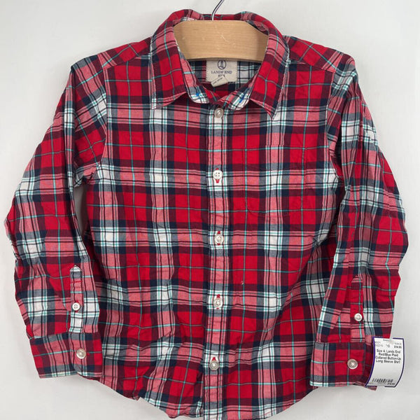 Size 4: Lands End Red/Blue Plaid Collared Button-Up Long Sleeve Shirt