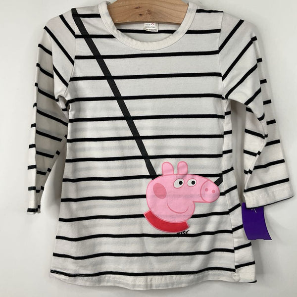 Size 4-5: Black/White Striped Pepa Pig Long Sleeve Shirt