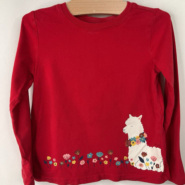 Size 4 (100): Hanna Andersson Red Floral Llama Long Sleeve Shirt