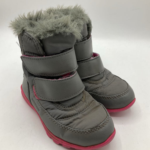 Size 10: Sorel Grey/Pink Velcro Strap Snow Boots