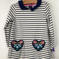 Size 5-6: Mini Boden White/Blue Collared Striped Long Sleeve Dress