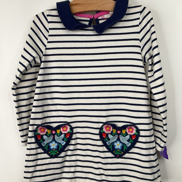 Size 5-6: Mini Boden White/Blue Collared Striped Long Sleeve Dress