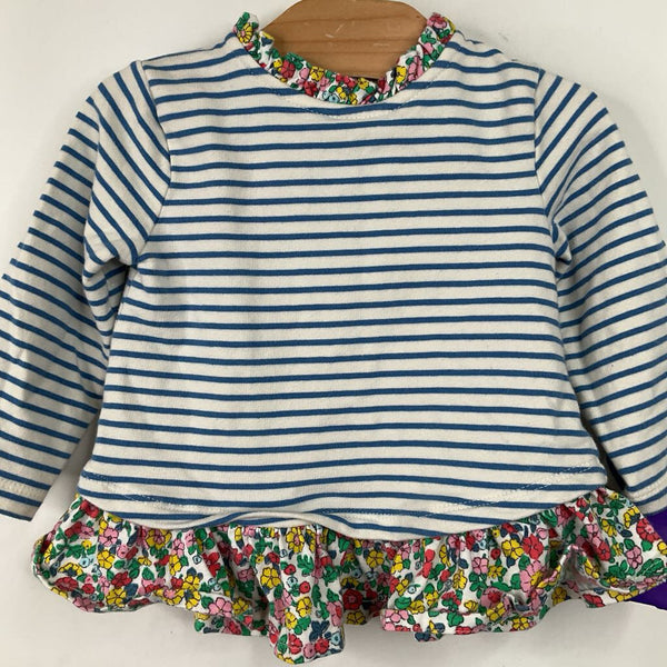 Size 3-6m: Baby Boden Blue Striped/Floral Long Sleeve Shirt