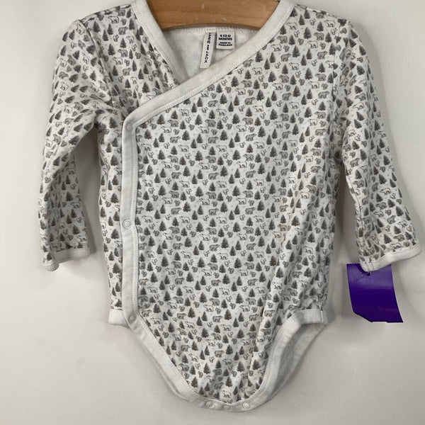 Size 6-12m: Janie & Jack White/Grey Bear Forest Print Long Sleeve Onesie