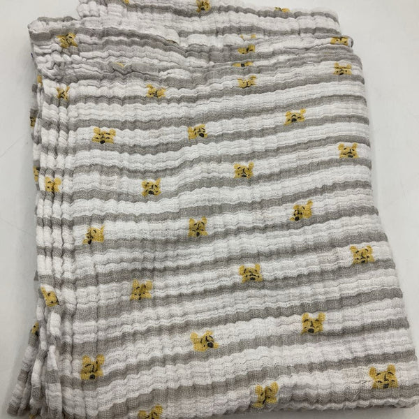 White/Grey Striped Bear Swaddle Blanket