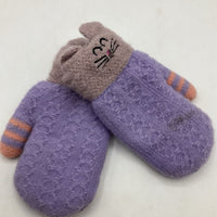 Size S: Purple Cat Knitted Mittens