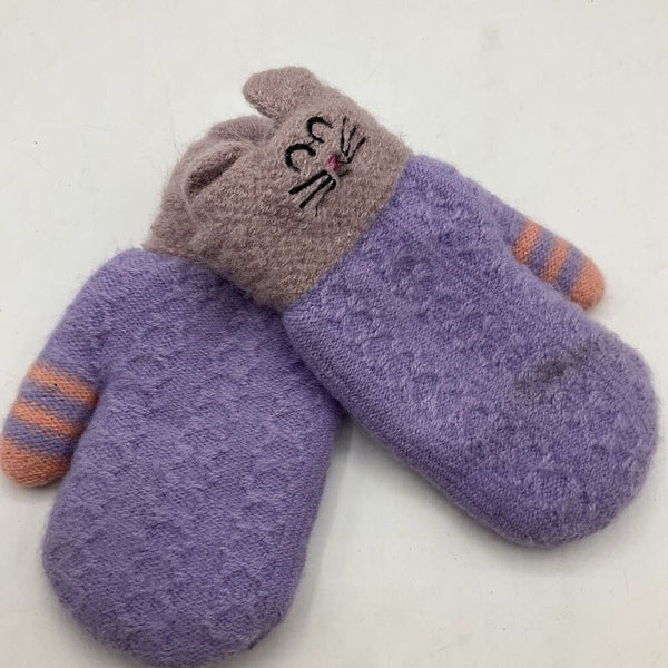 Size S: Purple Cat Knitted Mittens