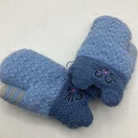 Size S: Blue Cat Knitted Mittens