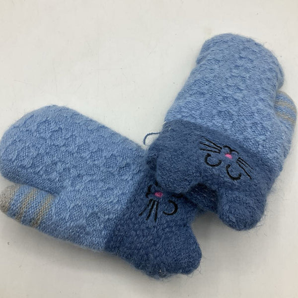 Size S: Blue Cat Knitted Mittens