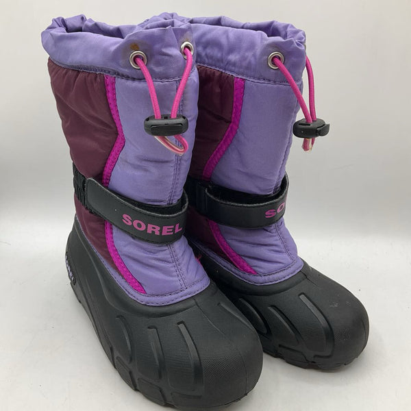 Size 13: Sorel Black/Purple Toggle/Velcro Strap Snow Boots