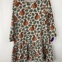 Size 5: Winter Water Factory Green/Brown Squirrel & Leaves Print Long Sleeve Dress