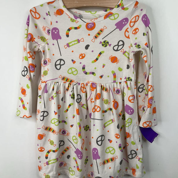 Size 3: Cat & Jack White/Colorful Halloween Print Long Sleeve Dress