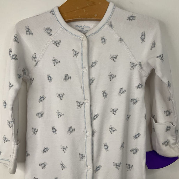 Size 9m: Ralph Lauren White/Blue Bear 1pc Footy PJs