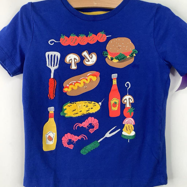 Size 3-4: Mini Boden Blue BBQ Foods Print T-Shirt