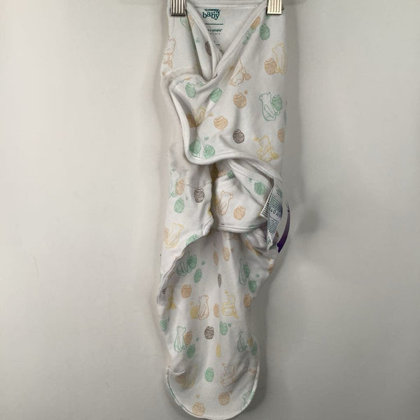 Size 0-3m: Aiden + Anais White/Multicolor Pooh Bear Swaddle
