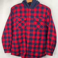 Size 14-16: L.L. Bean Red/Blue Checkered Hooded Button-Up Flannel