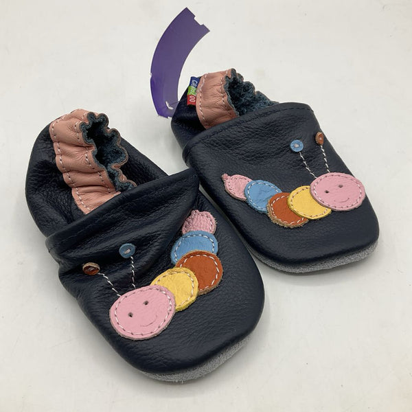Size 12m: Carozoo Blue/Colorful Caterpillar Baby Slippers